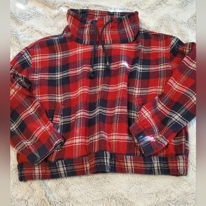 Forever 21 Flannel Pullover Women Red & Navy Plaid Cowl Neck Long Sleeve Sz S